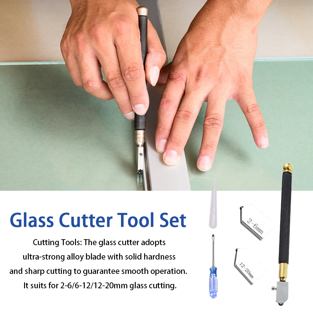 

5pcs Professional DIY Non Slip Alloy Cutting Glass Cutter Tool Set Oil Feed Blade Pencil Style Ergonomic Portable 2-20mm