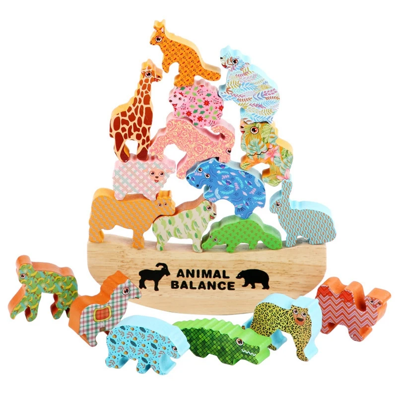 

Animal Balance Blocks Toy Kit Children Wooden Stacking Dinosaur Toys for Kids Hand-Eye Coordination