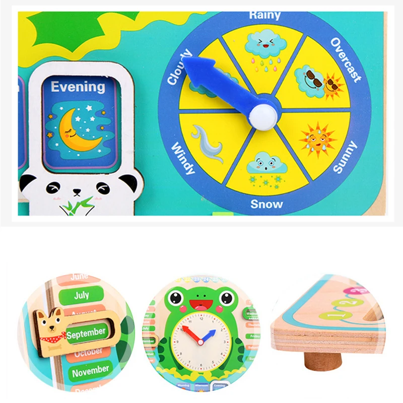 

Montessori Wooden Toys Baby Weather Season Calendar Clock Time Cognition Preschool Educational Teaching Aids Toys For Children