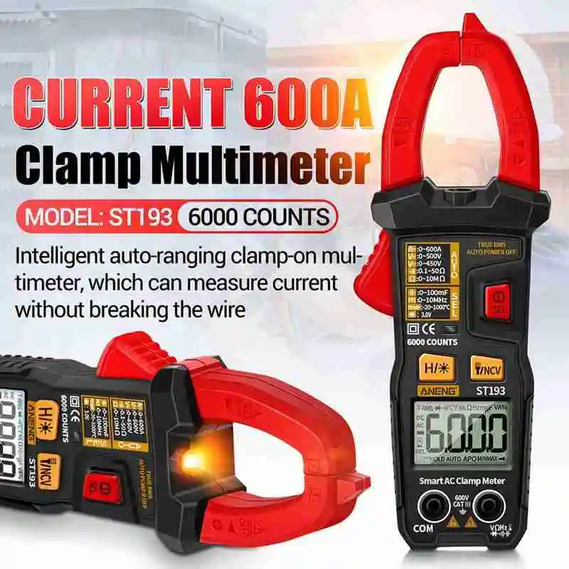 

ANENG ST193 Automatic Integrated Smart Clamp Current Meter Portable Electricity Measuring Instrument DC/AC Digital Multimeter