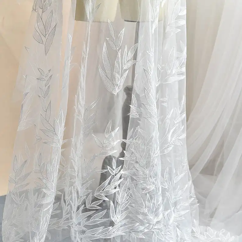 Романтическая Бамбуковая ткань из листового кружева вышитая фатиновая газовая