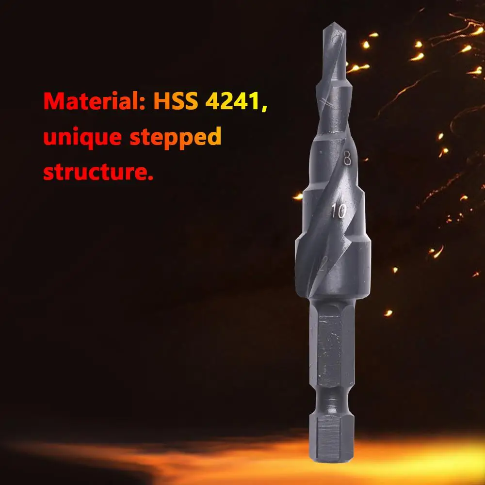 Спиральное ступенчатое сверло HSS4241 2 шт. 4-12 мм с шестигранным хвостовиком черное