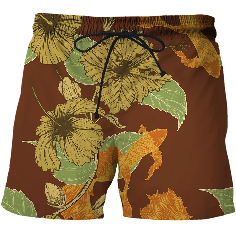 Koi pattern 3D Printed Beach Shorts Men's Swim Shorts Men Board Shorts Plus Size Surfing Trunks Swimwear Running Short Pants