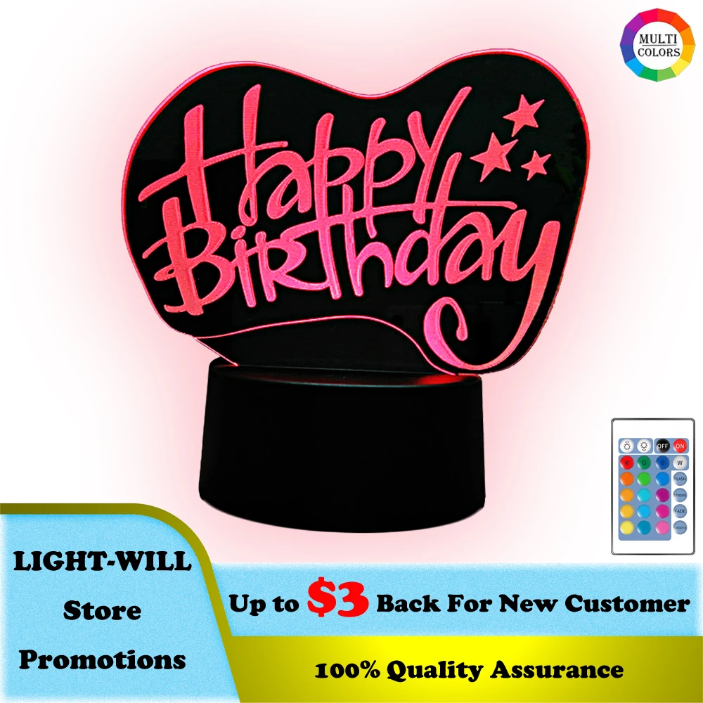 

Led Night Light Lamps for Home Children Luminous Indoor Lighting Decorative Luminaires 3d Lamp Happy Birthday 7color 2021 New