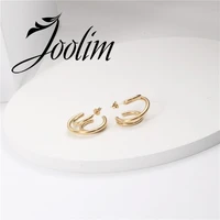 joolim high quality pvd gold finish multilayer stainless steel hoop earring tarnish free gold jewelry