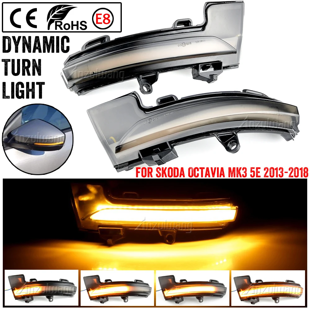 

Dynamic LED Turn Signal Blinker Mirror flasher Light For Skoda Octavia Mk3 A7 5E 2014 2015 2016 2017 2018 2019