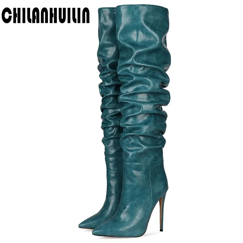 

В европейском и американском стиле поп-обувь на высоком каблуке в западном стиле, модные женские сапоги до колена, женские сапоги из микрофи...