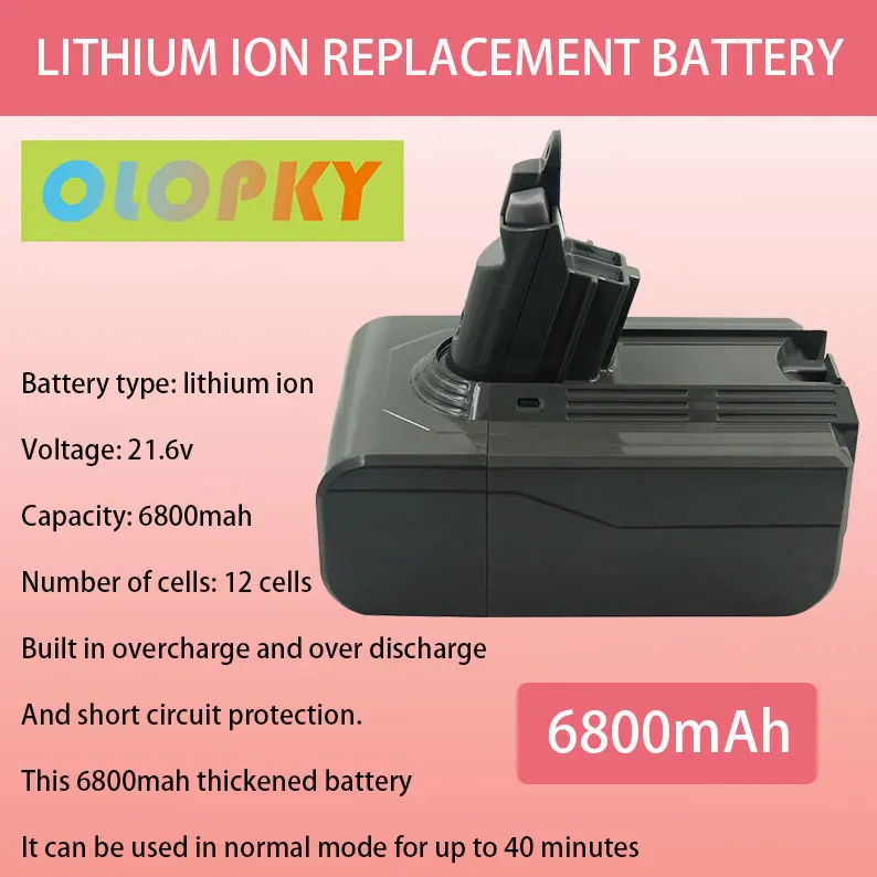 

6800mAh 21.6V Li-ion aspirateurs Rechargeable Batterie De Remplacement pour Dyson V6 DC58 DC59 DC61 DC62 SV03 SV05 SV07