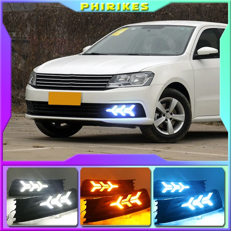 

1 светодиодный светодиодных дневных ходовых огней DRL для Volkswagen VW Lavida 2015-2017 с желтым сигнальсветильник сигналом Trun, синяя Ночная лампа