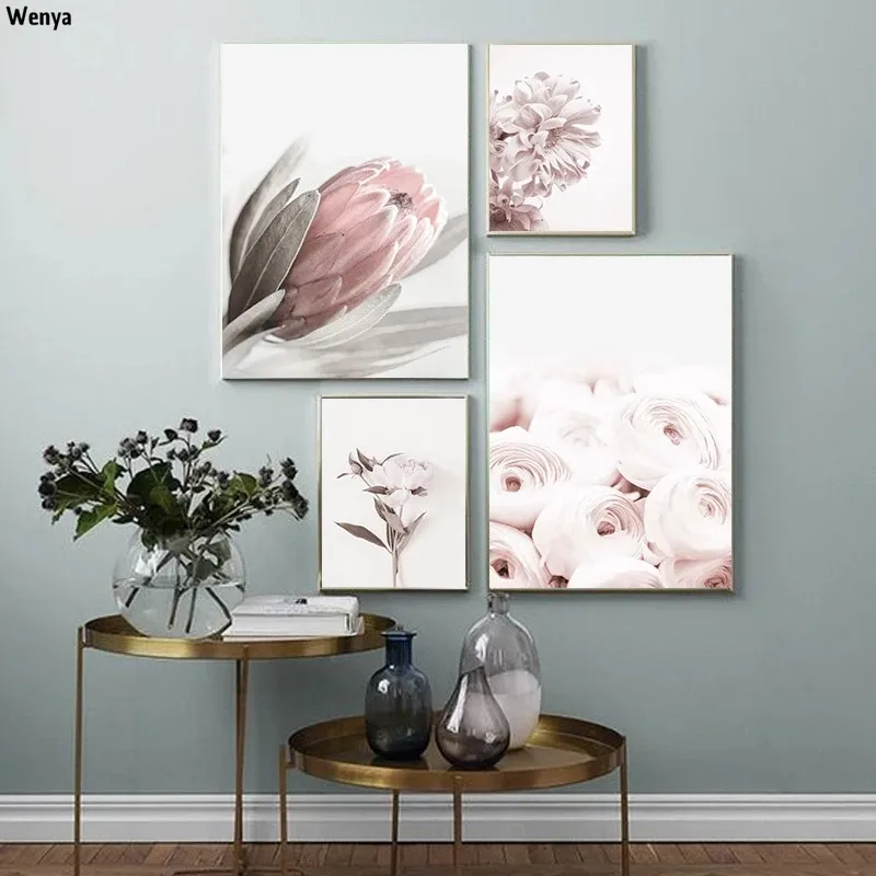 

Pink Rose Flower Poster Nordic Style Floral Botanical Print Canvas Art Picture Simplicity Wall Painting Scandinavian Home Decor