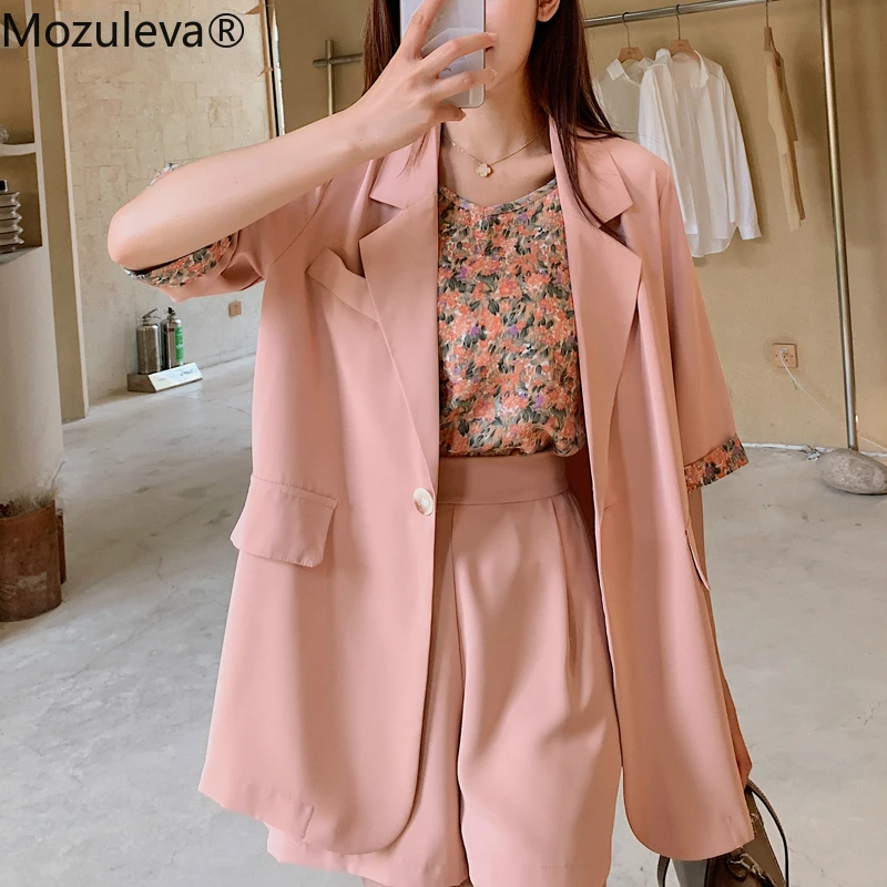 Женский комплект из двух предметов с коротким рукавом блейзер на одной пуговице