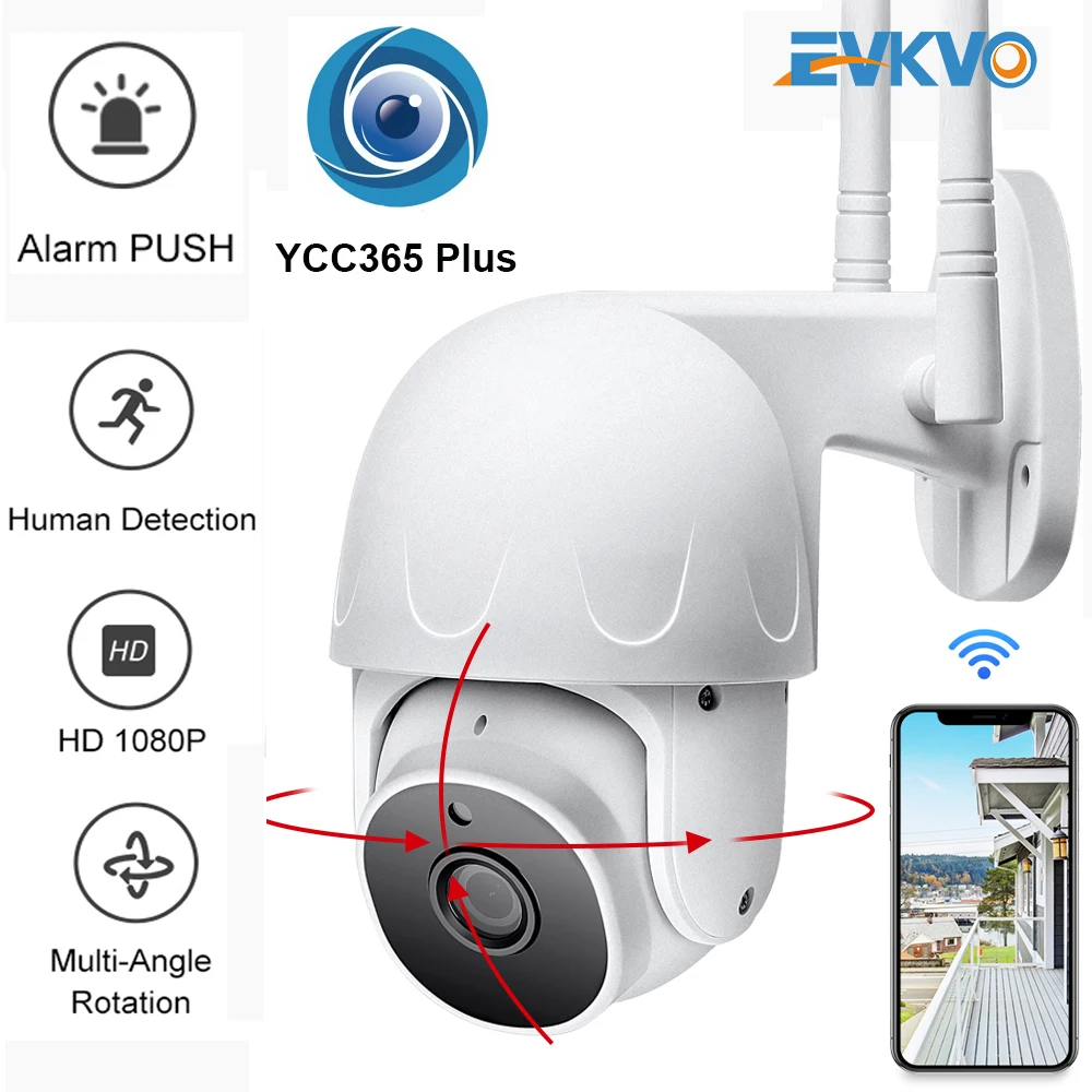 

EVKVO 1080P WiFi PT Camera Human Detection Wireless Auto Tracking Security Camera WiFi P2P Two-Way Audio CCTV Camera YCC365 PLus
