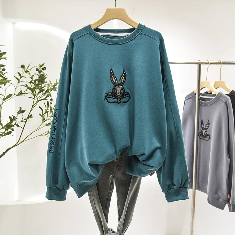 

Women's Plus Size Casual Sweatshirt Pullovers 2021 Cute Embroidery Embroidery Oversized Sweats Coats Jumpers