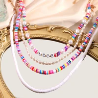 4 pcs colorful striped clay strand beads baroque pearls necklaces for women handmade love letter necklace multilayered jewelry