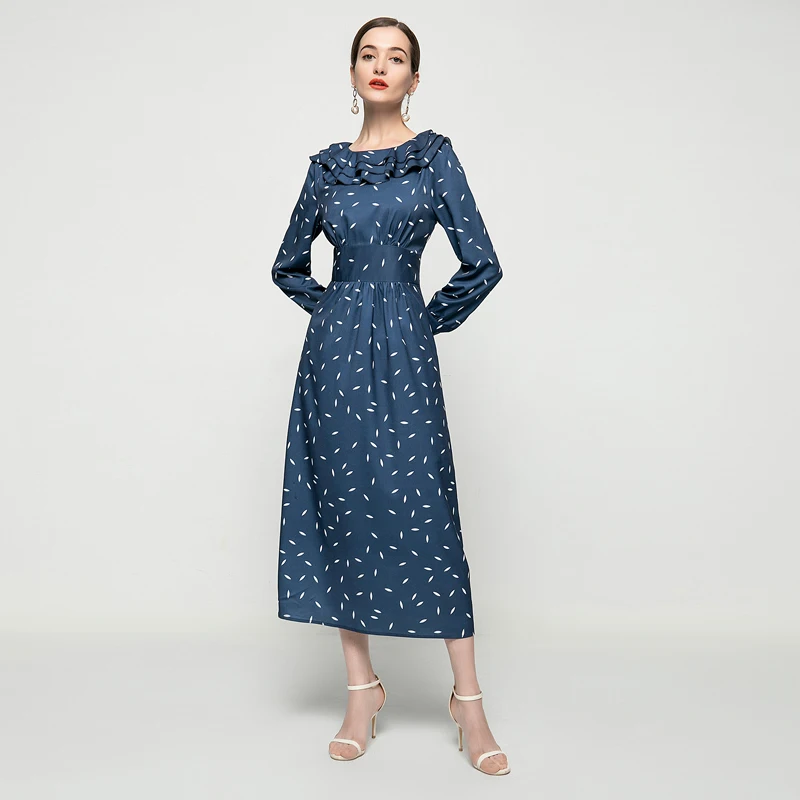 

Long Dress Runway Spring Women'S New Double Layer Ruffled Long Sleeve Casual Fashion Vacation Beach Vintage Elegant Dresses