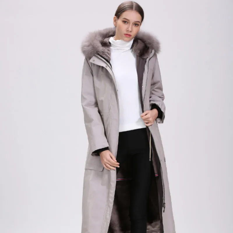 Женская куртка с капюшоном теплая зимняя парка воротником из лисьего меха и
