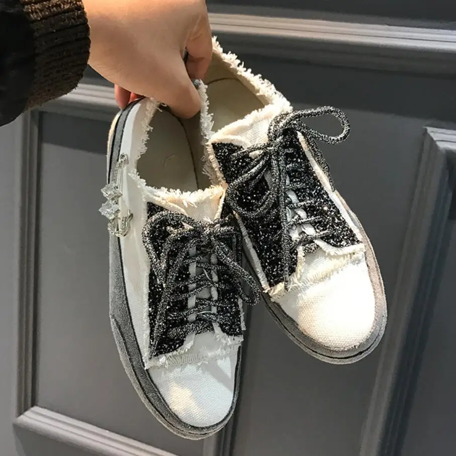 Блестящие холщовые туфли на шнуровке плоской подошве женские эспадрильи из