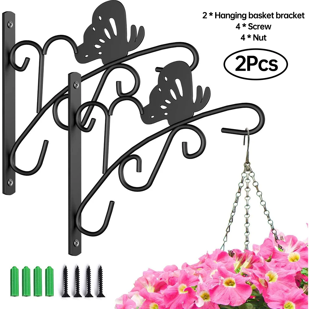 

2PCS Hanging Basket Bracket Plant Brackets Hanger Wall Iron Baskets Hooks Flower Holder Pot Decor Home Garden Yard Supplies