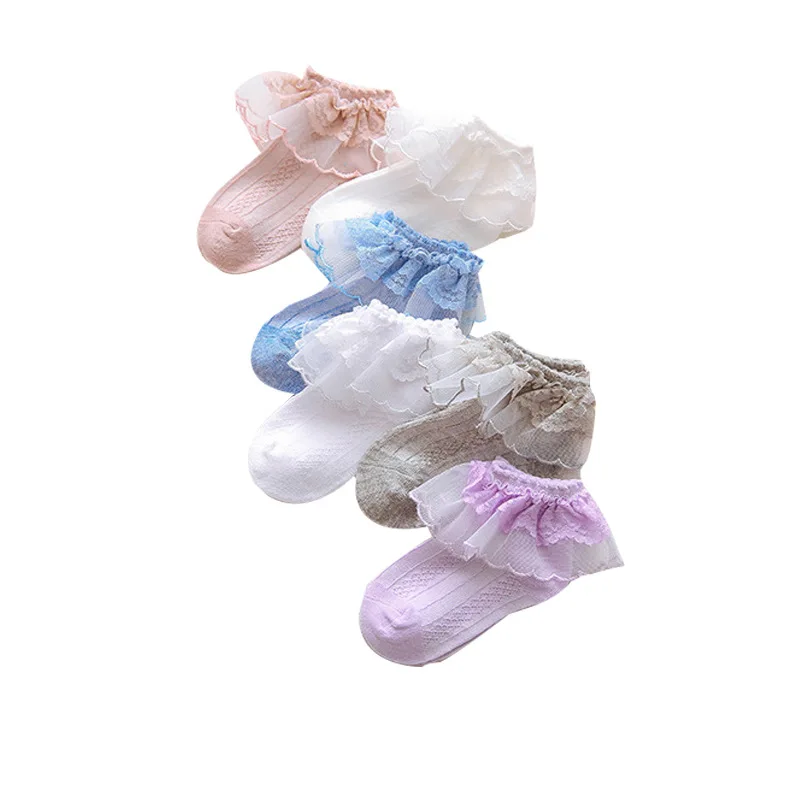 Calcetines finos de algod&oacute;n para ni&ntilde;os y ni&ntilde;as, medias de malla con encaje, de verano-4