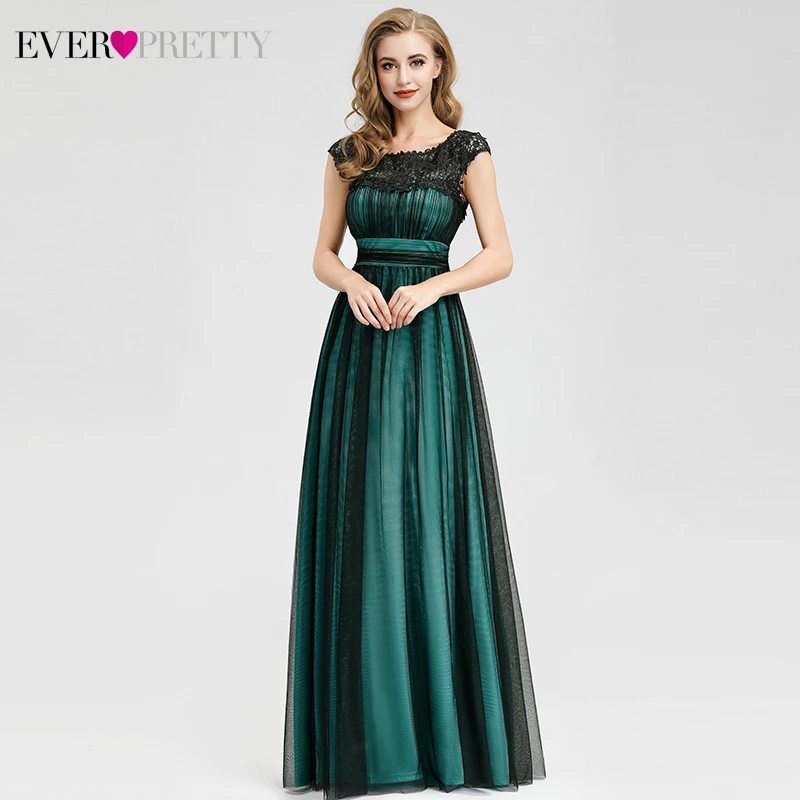 Элегантные вечерние платья, длинные платья Ever Pretty EZ07970DG трапециевидной формы с аппликацией и круглым вырезом, вечерние платья из тюля, Vestido Noche Elegante