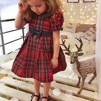 toddler kid girl christmas clothes princess dress peter pan collar bow plaid dress party xmas dresses