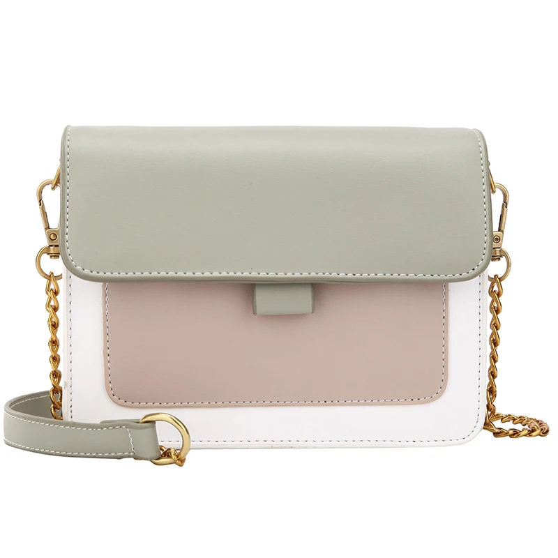 

[BXX] Vintage PU Leather Contrast Color Bags Women 2021 Fashion Branded Chain Shoulder Bag Lady Trend Handbags Purses CB672