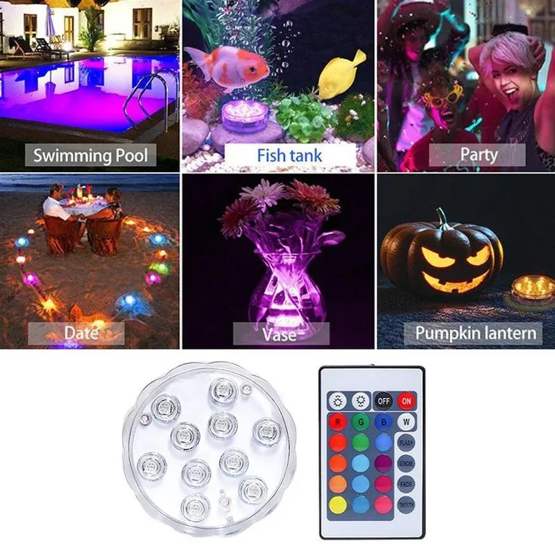 

Подводный светодиодный RGB фонарь, погружной ночник с питанием от батарейки, светильник для сада, бассейна, украшение для свадебной вечеринк...