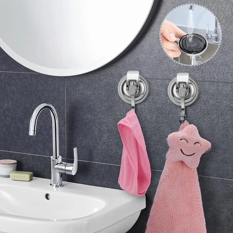 

Multifunction Heavy Duty Coat Hook Punch-free Modern Silver Suction Cup Vacuum Hook Kitchen Single Utility Hooks 2 Pcs