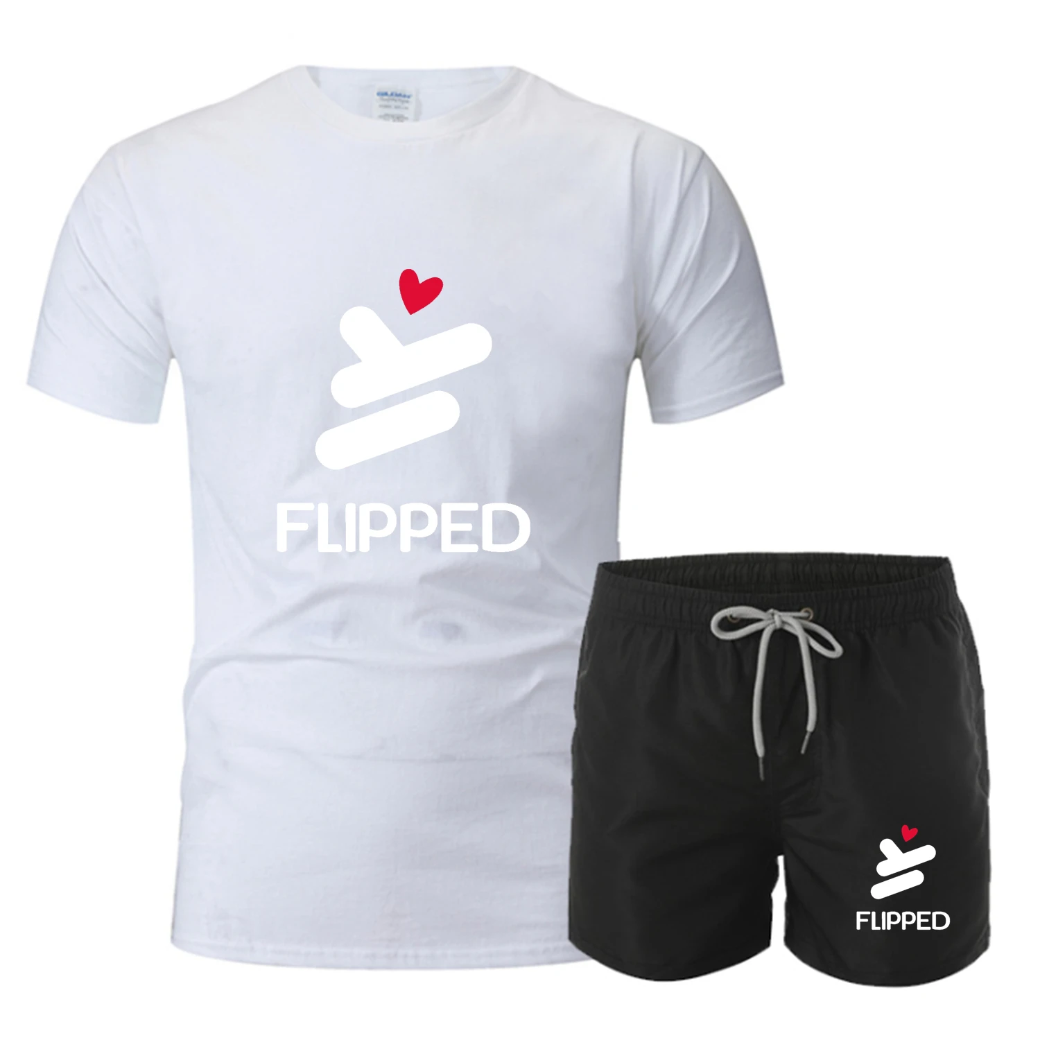 

2021 summer new fashion trend men's suit 100% pure cotton sports short-sleeved T-shirt + shorts quick-drying beach pants suit lo