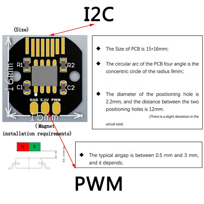 1 шт. магнитный датчик AS5600 PWM/I2C порт высокой точности 12 бит твердое/полое кольцо
