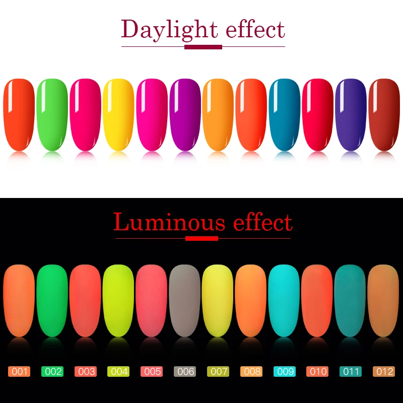RBAN NAIL 8мл светящийся гель-лак для ногтей Glow In Dark Флуоресцентный неоновый уф-лак для снятия 12 цветов лака варнис
