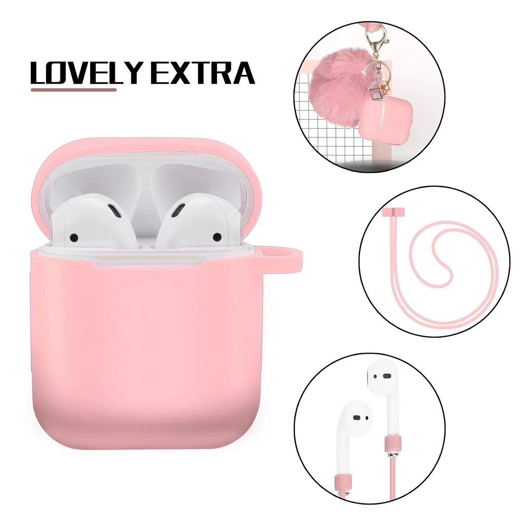 Беспроводной чехол для наушников Airpods 2 и 1 зарядный силиконовый защитный чехол и брелок с помпоном FW3