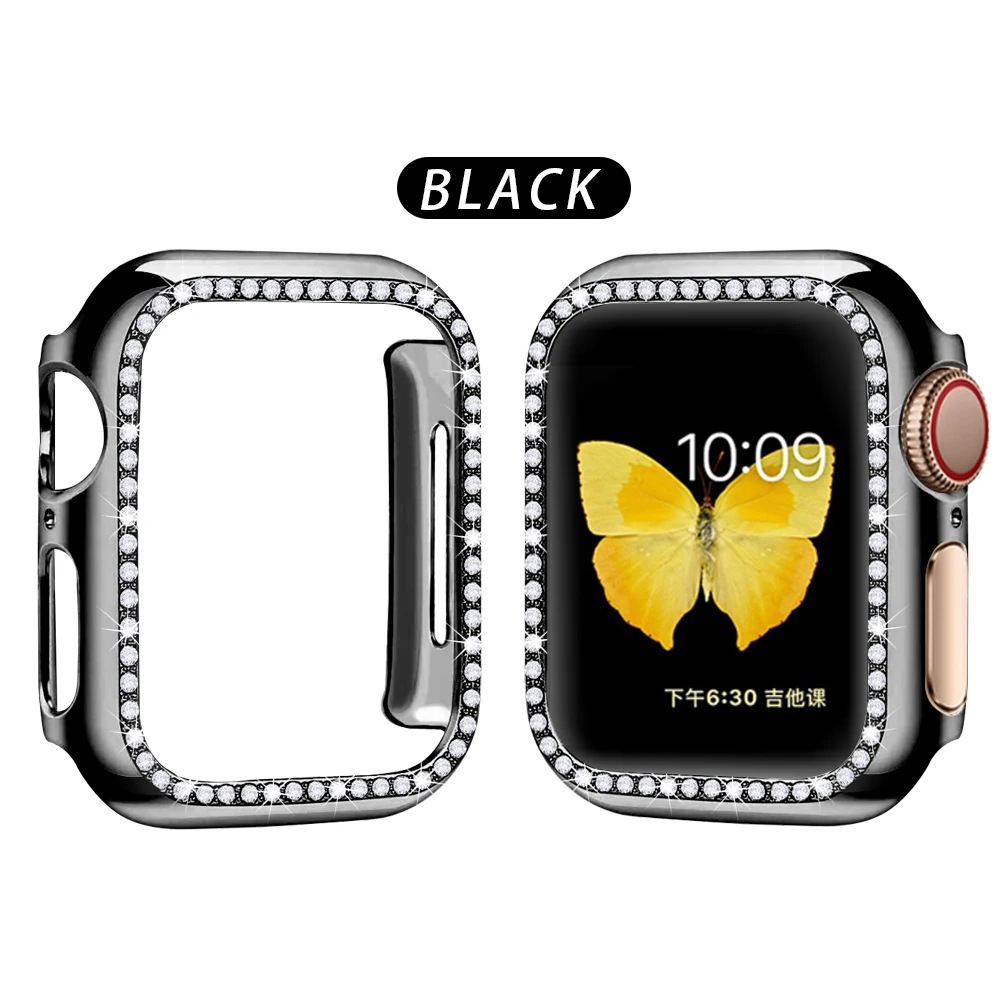 Black Чехол со стразами для Apple watch band 5 4 3 2 1 чехол крышка 44 мм 40 мм 42 мм 38 мм iwatch band Crystal защитный бампер - Цвет: Black
