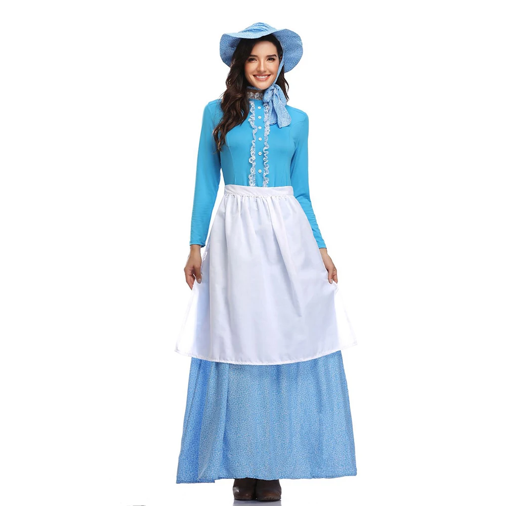 Костюм Мисс пионер голубое платье с фартуком Colonial Prairie Maid нарядное костюмы на