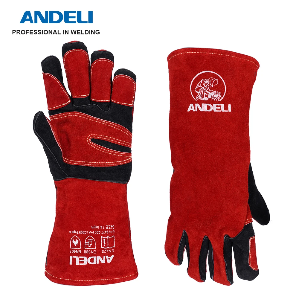 ANDELI Welding Glove 27cm Multifunctional Works Gloves Heat Resistant Mig/Stick/Tig Welder/Grill/Stove/BBQ Extra Long RED