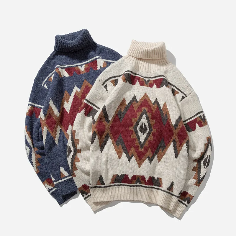 Высокое качество геометрический жаккардовый свитер с высоким воротом Мужская