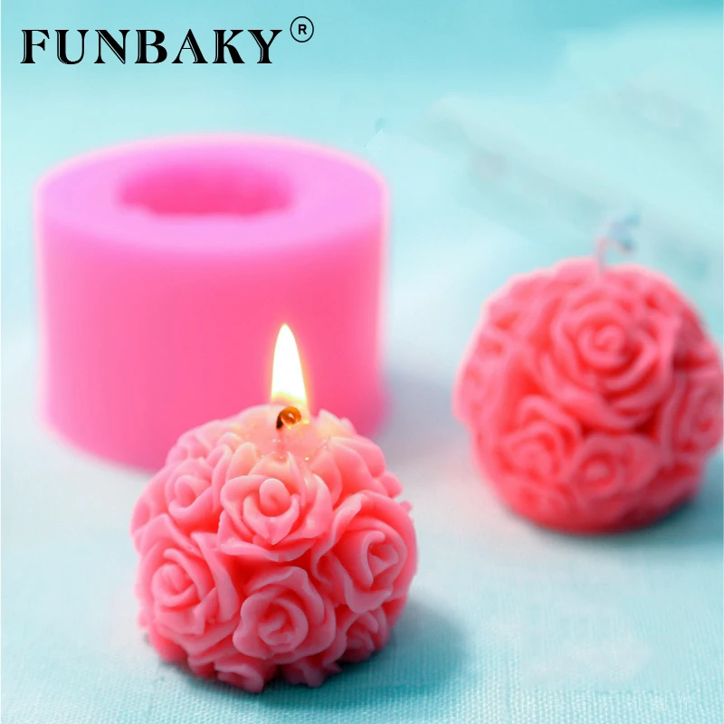 FUNBAKY 3D Роза Свеча форма DIY цветок мяч силиконовые формы для домашнего пчелиного