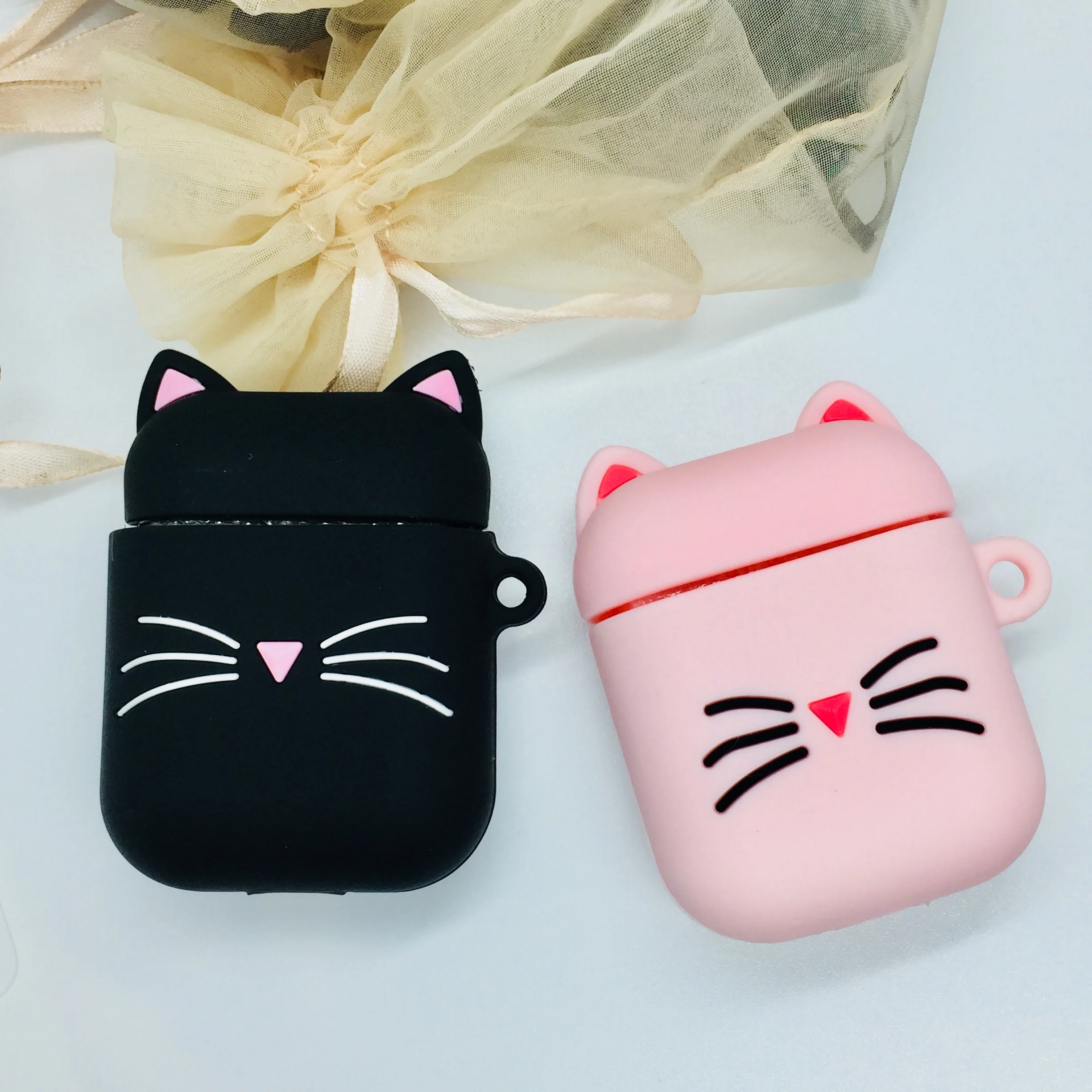 Чехол для airpods с милым котом мультяшный защитный чехол шнурком Bluetooth беспроводных