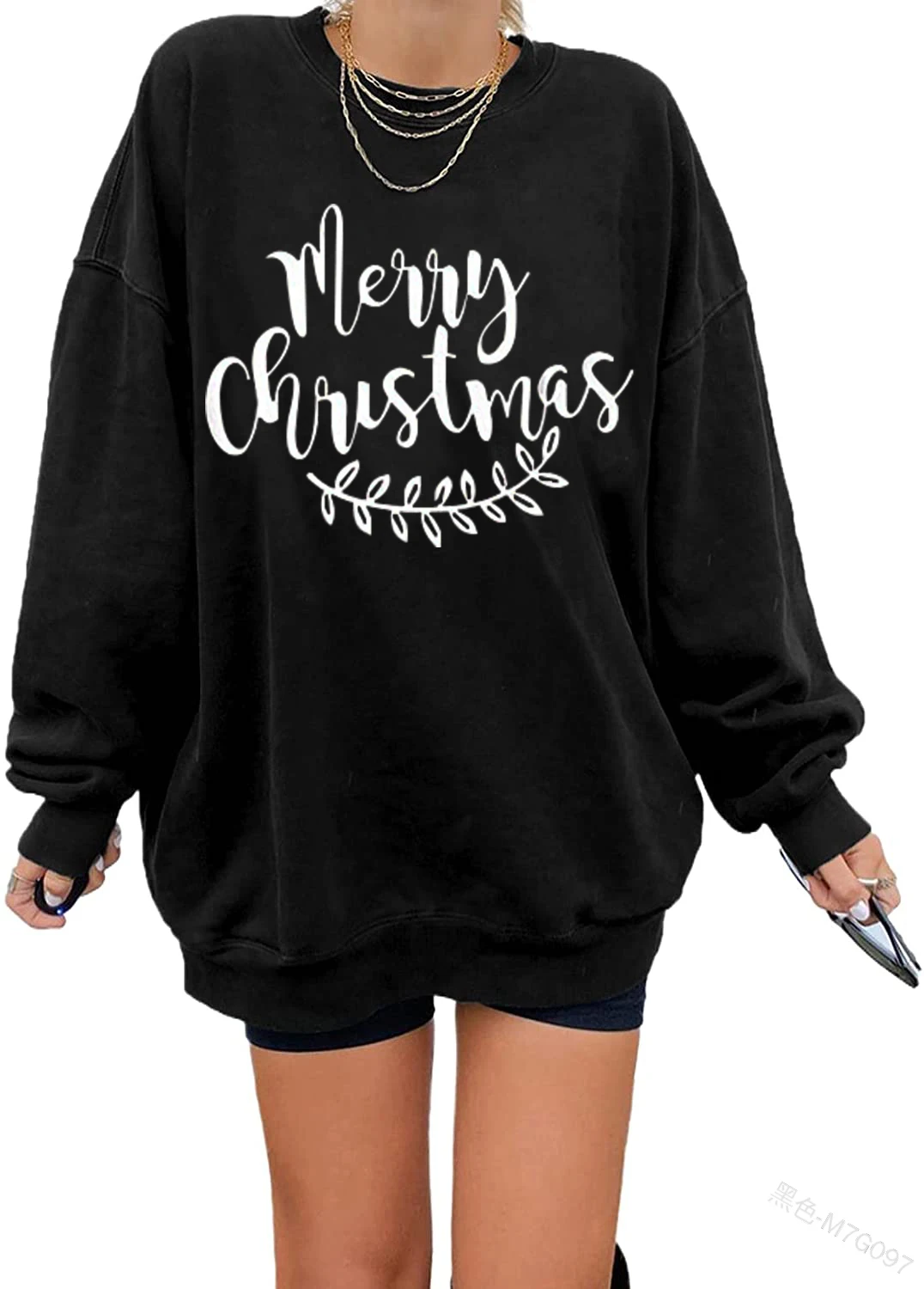 

Women Sweatshirt Print Christmas Letter Fall 2021 Merry Christmas Cotton Loose Pullover Long Sleeves Black Streetwear Harajuku