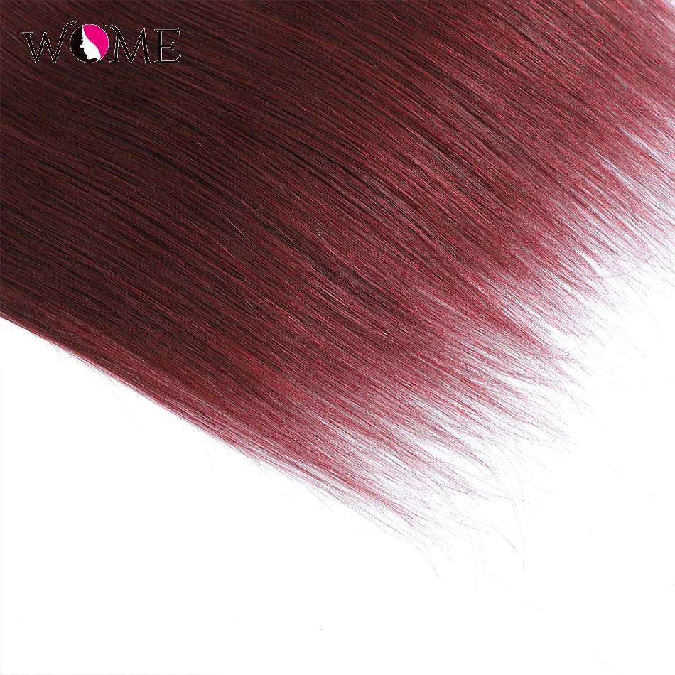 

Wome Brazilian Straight Hair Bundles Pre-Colored Human Hair Weave 3/4 Bundles Deal #99J Red Wine Hair Extensions Remy Hair