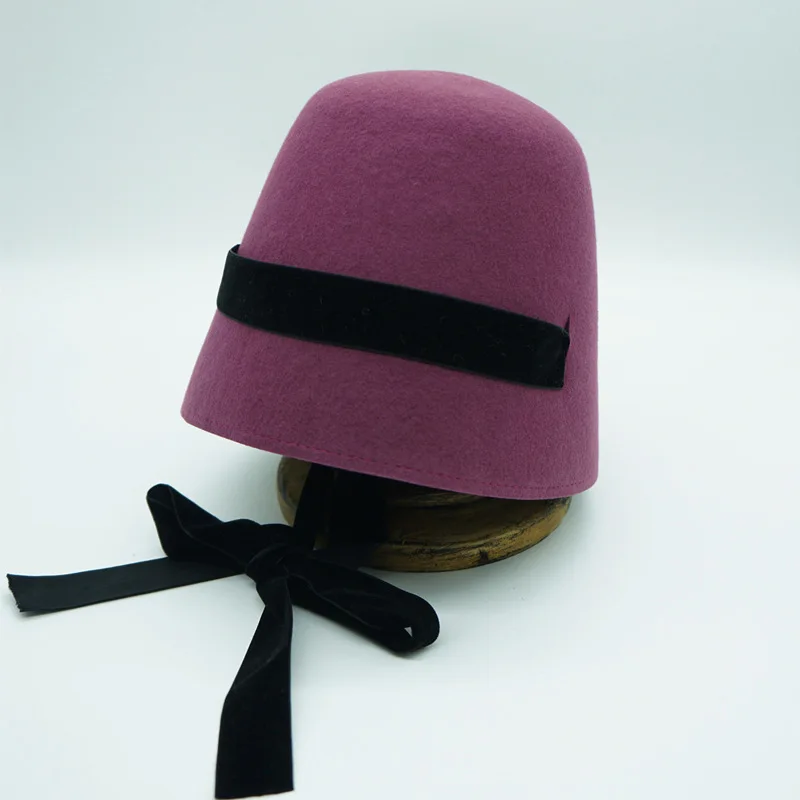 

Осенне-зимняя элегантная изящная длинная фиолетовая шерстяная фетровая Женская шляпка-ведро в французском стиле, модель 202201-panshi-france