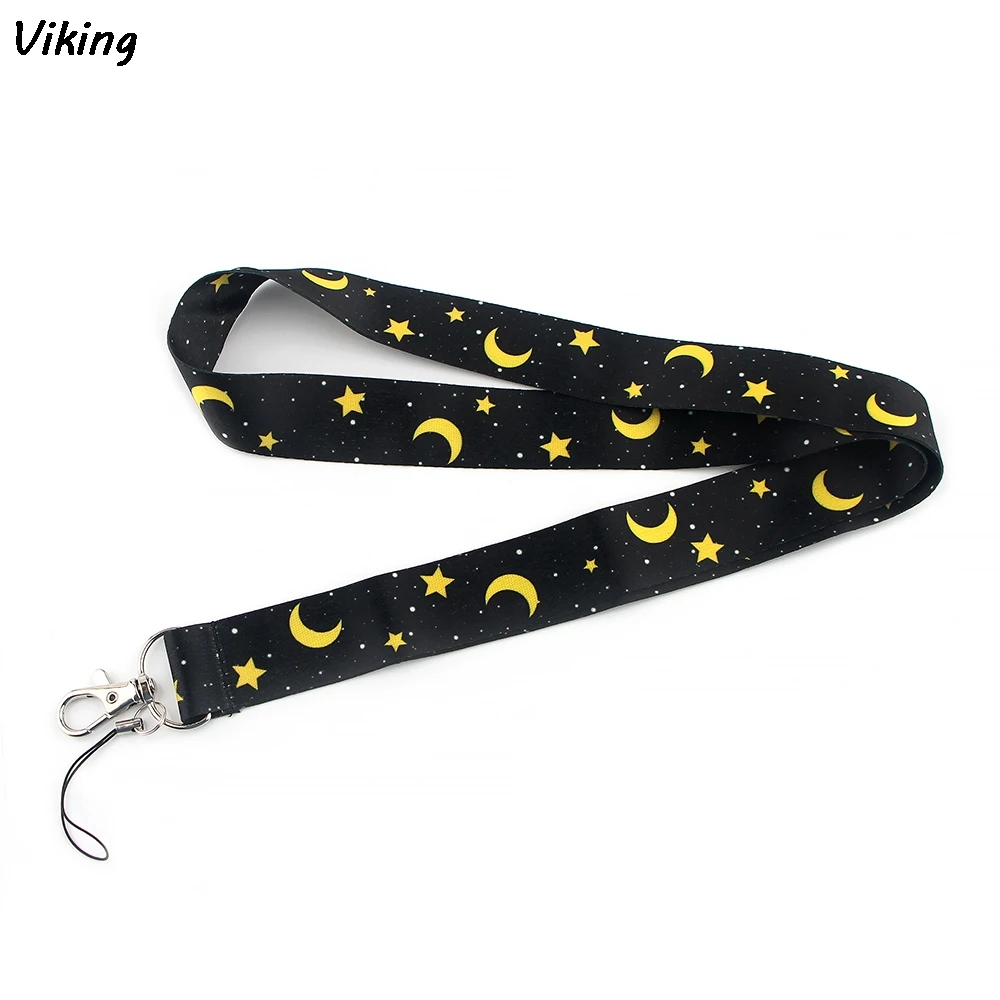 

20pcs/lot G1541 Moon And Star Sky Lanyard Keychain keys Badge ID Mobile Phone Rope Kids Gifts Lanyard With Card Holder Cover