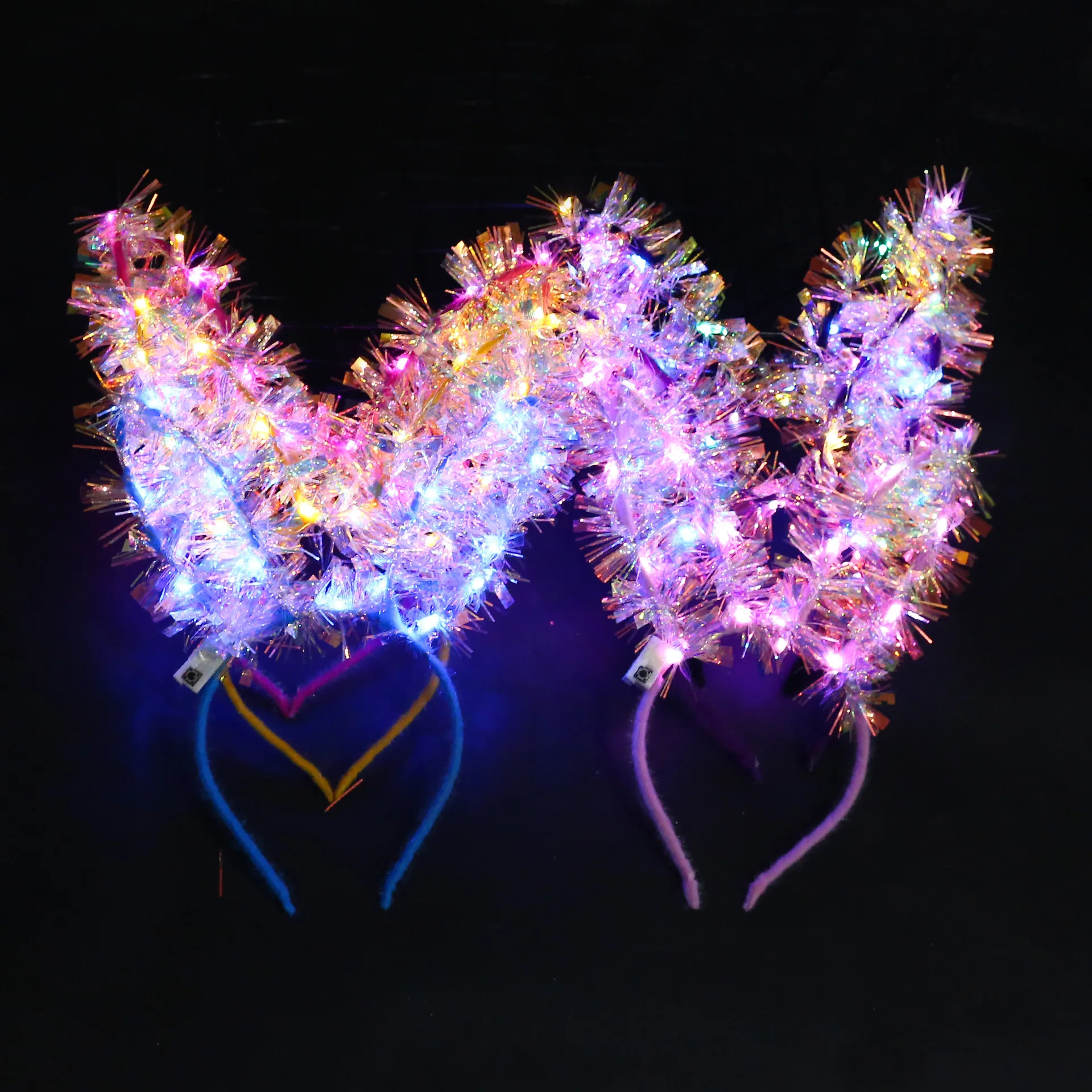

10pcs LED Flashing Tinsel Cat Ears Headband Women Girls Light Up Headwear Hair Bands Halloween Birthday Rave Party Supplies