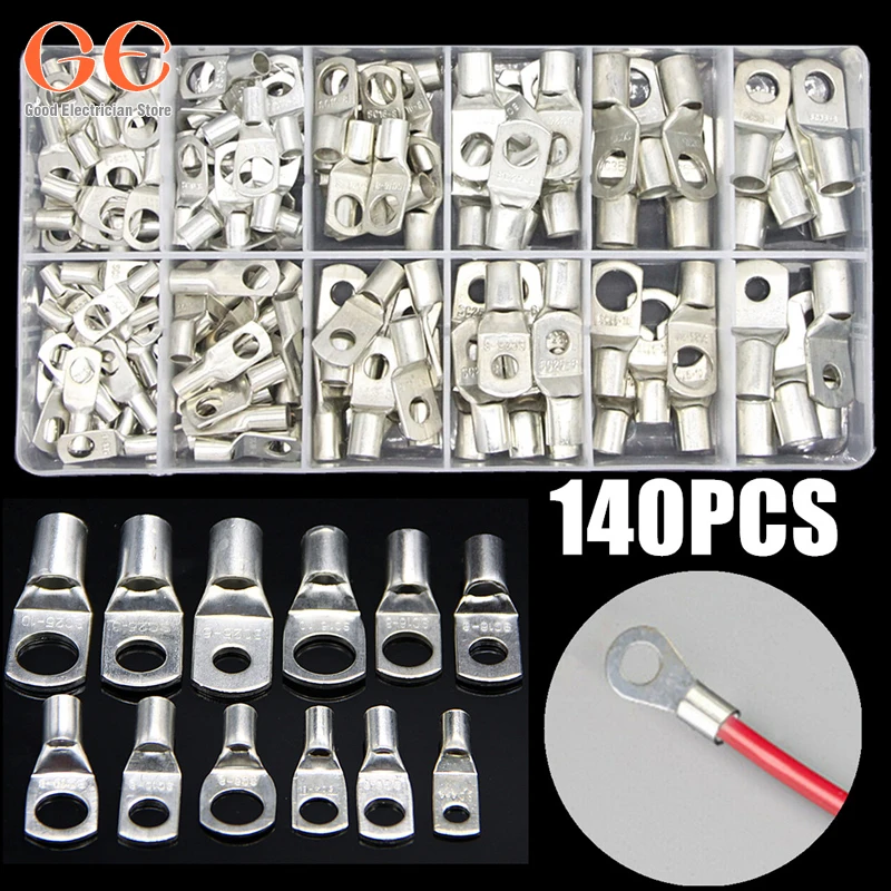 

140PCS SC6-SC35 Car Auto Copper Ring Terminal Wire Crimp Connector Bare Cable Battery Terminals Soldered Connectors Kit