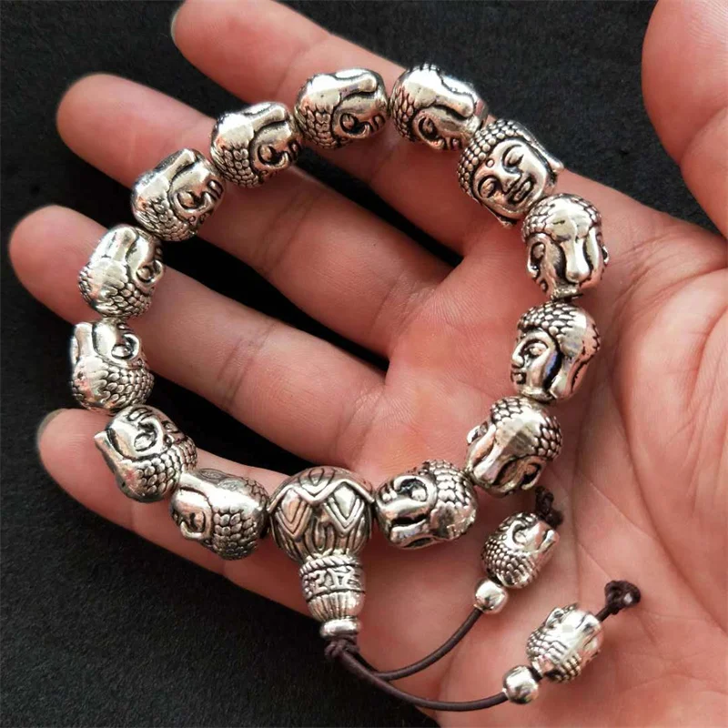 Лидер продаж натуральный Серебряный ювелирный браслет ручной работы Ibetan Shakyamuni