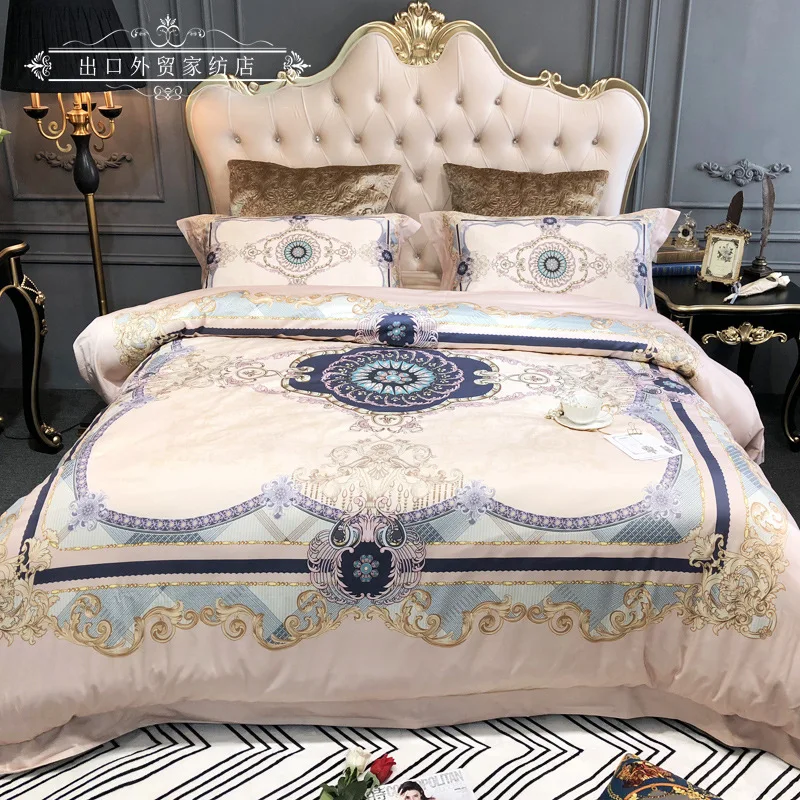 

Luxury Long-Staple Cotton Bedding Set Queen King Size Palace Style High-Quality Print Duvet Cover Set Bed Sheet Pillowcase