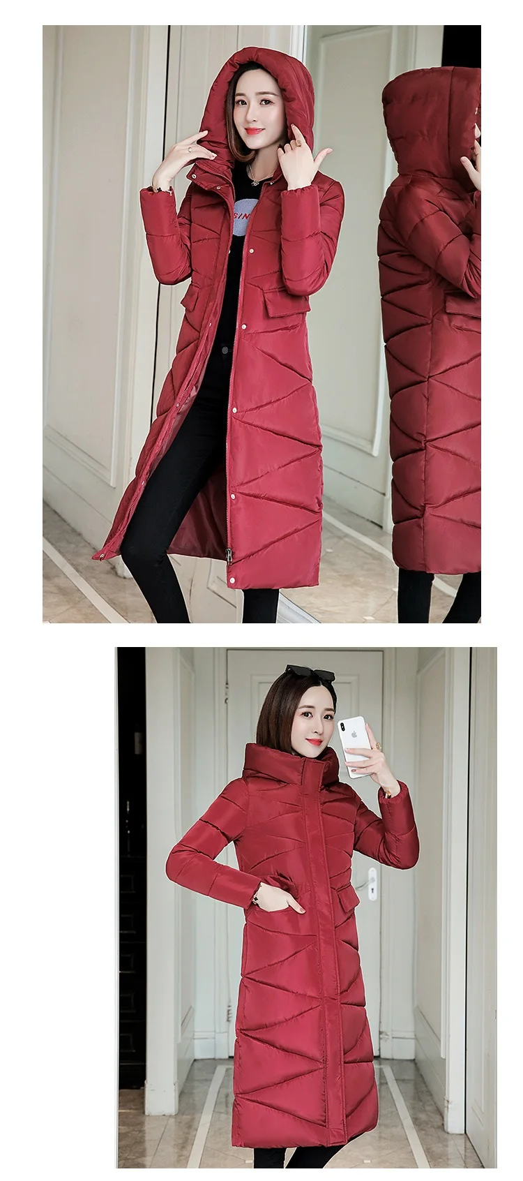 Модная парка с капюшоном женская зимняя куртка хлопчатобумажная набивная тонкая Длинная Верхняя одежда теплый плотный пуховик Повседневный Женский верх от куртки-парки