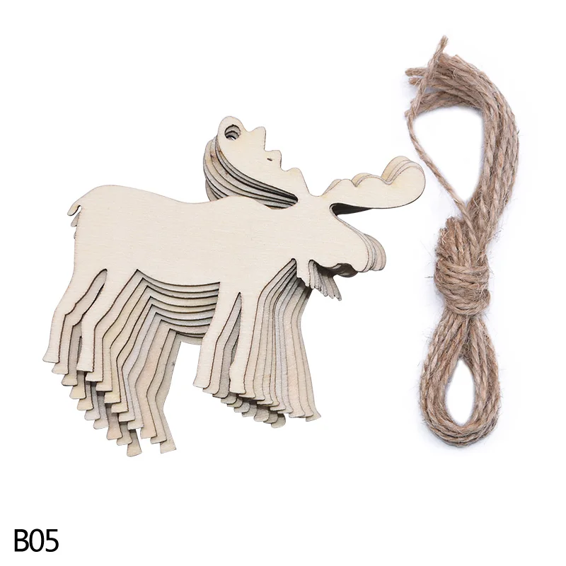 B05 elk 10 шт. угол снеговик лося форма рождественской елки рождественская елка Висячие деревянные украшения с веревкой для дома принадлежности для рождественского декора - Цвет: B05 elk