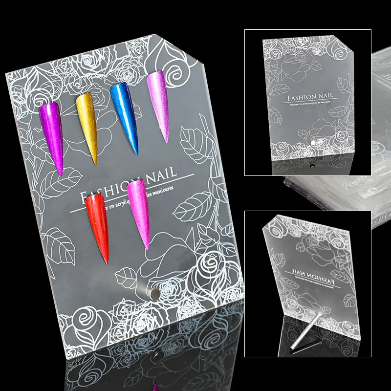 

Acrylic Clear Background for Nail Display, Frosted Rose Print Image Finished Nail Tips Display Board HJD78-DH3