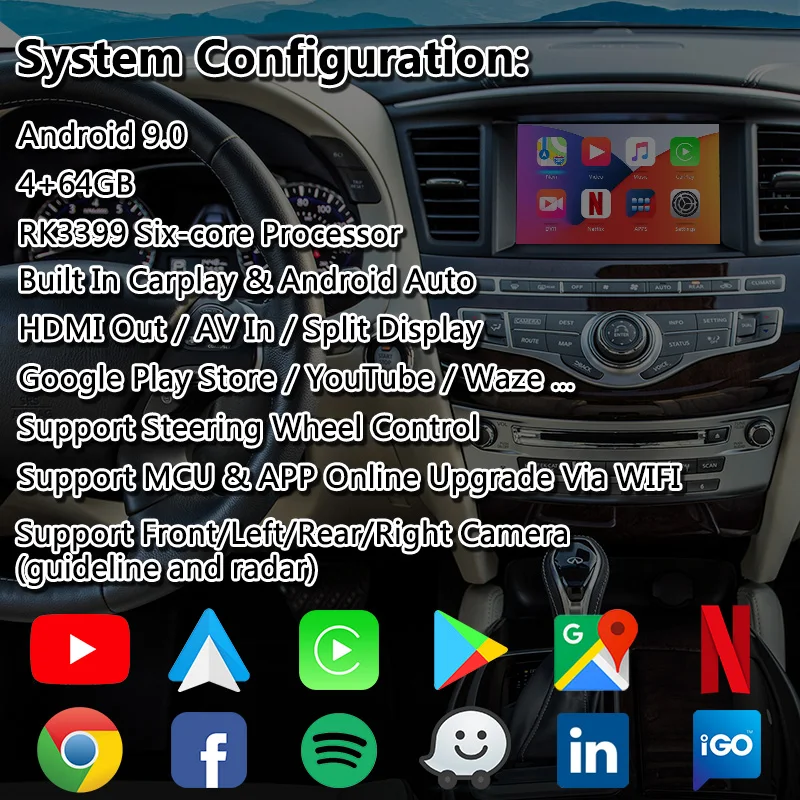 Интерфейс Android Carplay для Infiniti QX60 2018 2020 года с беспроводным carplay android Авто Youtube Google|GPS
